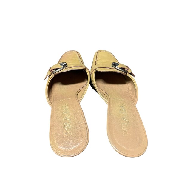 Vintage PRADA 2000’s Tan Pumps Kitten Heels Mules Size 36.5 Y2k Buckle - Picture 15 of 16